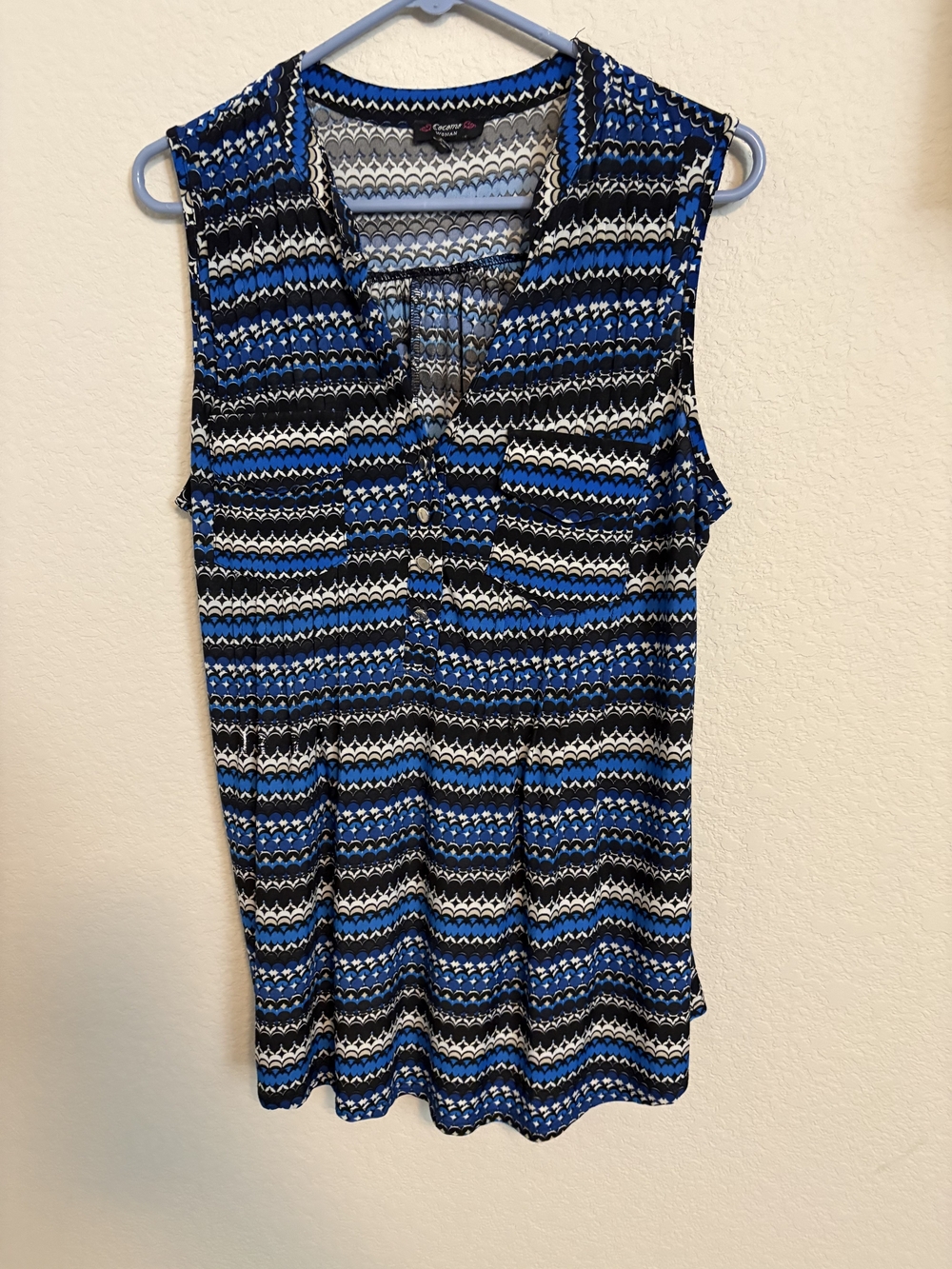 Cocomo Woman Blue Black Geometric Chevron Sleeveless Blouse Tank Top Plus Size